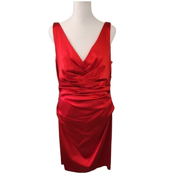 Boston Proper Sleeveless V-Neck Form Fitting Satin Red Dress Womens Siz 12 - Picture 1 of 14